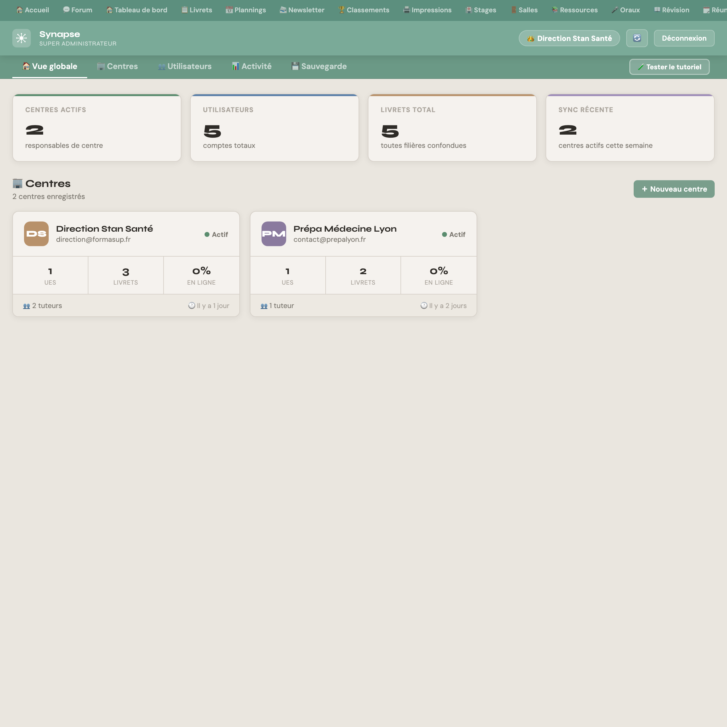 Gerer les centres